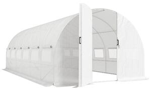 Outsunny Serra a Tunnel 6x3x2 m con Porta a Cerniera 12 Finestre con Zanzariera e Struttura in Acciaio Zincato Bianco | Aosom Italy