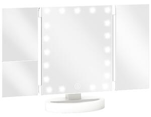 HOMCOM Specchio Trucco con Luce Ingrandimento 1X/2X/3X Rotazione Libera di 180° 21 Luci LED Interruttore Touch Bianco | Aosom Italy
