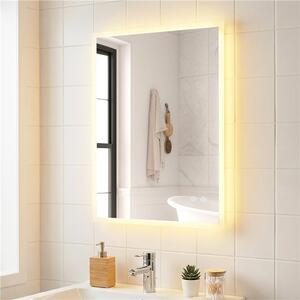 Costway Specchio led bagno parete rettangolare anti-appannamento memoria 3 colori dimmerazione, Specchio vetro temperato infrangibile 70 x 50 cm
