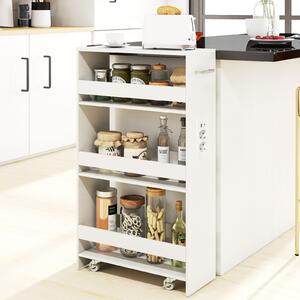 Costway Carrello da cucina 4 ripiani con stazione di ricarica maniglia e parapetti, Carrello stretto a sfilo con ruote bloccabili per cucina lavanderia Bianco 20cm