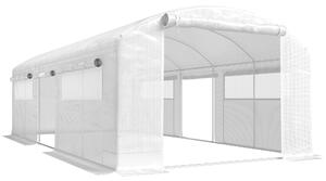 Outsunny Serra a Tunnel 6x3x2 m con 3 Porte Avvolgibili 6 Finestre con Rete e Struttura in Acciaio Zincato Bianco | Aosom Italy
