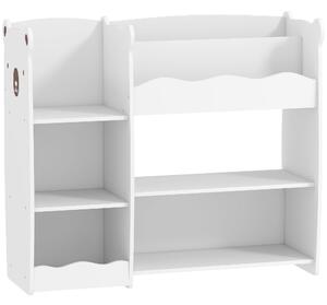 AIYAPLAY Scaffale per giocattoli per bambini Ripiani Aperti Scomparti Design Orsetto Organizer per giocattoli Bianco | Aosom Italy