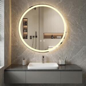 Costway Specchio led bagno rotondo parete vetro temperato luminosità regolabile, Specchio touch memoria anti-appannamento 70cm