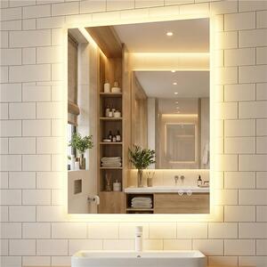 Costway Specchio led bagno parete rettangolare anti-appannamento memoria 3 colori dimmerazione, Specchio vetro temperato infrangibile 80 x 60 x 3 cm