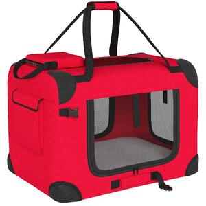PawHut Trasportino per Cani Pieghevole 60x41,5x41 cm con Finestre in Rete Cuscino Morbido e 2 Maniglie per Cani Miniatura e Gatti Rosso | Aosom Italy