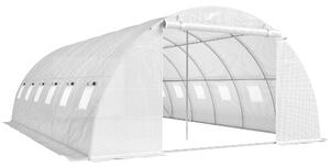 Outsunny Serra a Tunnel con 2 Barre di Supporto 2 Porte Avvolgibili e Finestre con Rete Copertura in PE Anti-UV Bianco | Aosom Italy