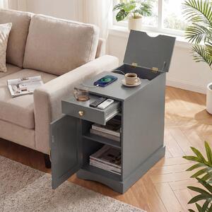 Costway Tavolino divano legno stazione ricarica comodino stretto cassetto armadietto, Tavolino ripiano regolabile soggiorno camera spazi piccoli Grigio