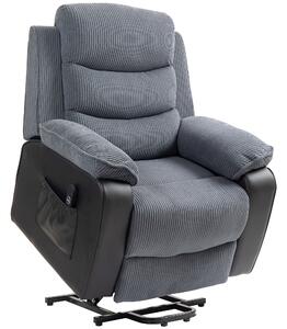HOMCOM Poltrona alzapersone elettrica, poltrona relax elettrica velluto a coste, schienale reclinabile, porte USB, 96x96x108cm, grigio | Aosom Italy