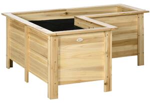 Outsunny Fioriera Rialzata in Legno Vaso da Esterno a Forma di L con Tessuto Non Tessuto Orto Urbano 120x120x50 cm Naturale | Aosom Italy