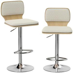 HOMCOM Set di 2 Sgabelli Alti da Cucina Girevoli a 360° Regolabili in Altezza 81-102 cm Rivestiti in Lino Beige | Aosom Italy