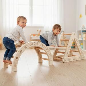 Costway Set triangolo bambini gioco montessori 5 in 1 scala triangolo arco, Scala doppia faccia palestra interno bambini 3-6 anni
