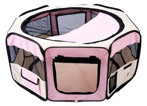 PawHut Recinto Pieghevole per Cani e Gatti, Portatile per Piccoli Animali Impermeabile in Tessuto Oxford Ø90x41 cm Rosa | Aosom Italy