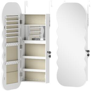 HOMCOM Specchio Portagioie con Luce LED Montabile a Parete o da Appendere alla Porta con Serratura Specchio Intero Bianco | Aosom Italy