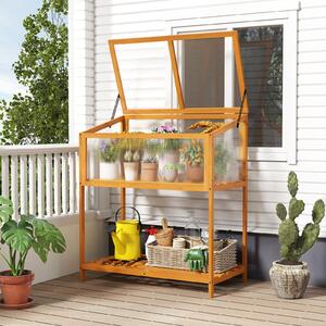 Costway Mini serra legno fioriera rialzata tetto trasparente apribile mensola a doghe, Serra salvaspazio interno esterno giardino veranda balcone 90x50,5x105cm