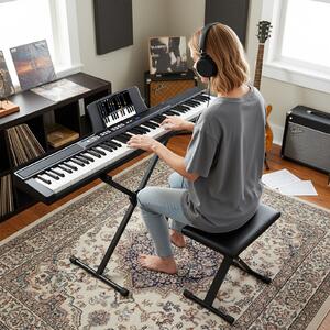 Costway Tastiera pianoforte elettrico 88 tasti digitale supporto sgabello regolabili, Tastiera sensibile tasti pulsanti illuminati funzione midi pedale sustain cuffie Nero