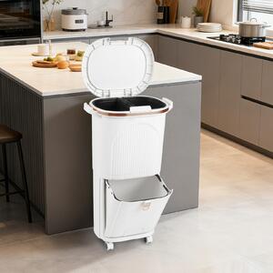 Costway Pattumiera 38L cucina coperchio bidone 2 secchi rimovibili, Pattumiera pedale pratica passo e ruote resistenti Bianco