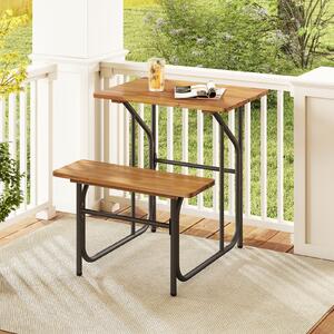 Costway Set tavolo panca patio picnic seduta laterale legno acacia gambe metallo, Set mobili pranzo esterno robusti balcone giardino piscina cortile