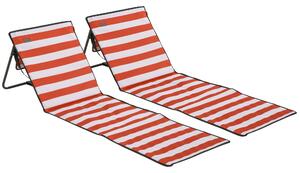 Outsunny Set di 2 tappetini da spiaggia imbottiti materassino da spiaggia schienale regolabile multi-posizioni 142 x 51 x 40 cm bianco e rosso | Aosom Italy