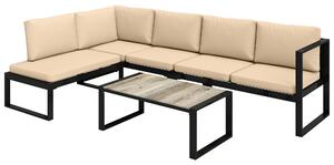 Outsunny Set da giardino 4 pezzi, set divani con 2 divani due posti, poltrona senza braccioli, tavolino, per balcone, Khaki | Aosom Italy