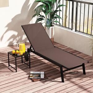 Costway Tavolino rotondo esterno piano vetro temperato foro ombrellone 4,2 cm, Tavolino struttura metallica robusta caffè giardino cortile piscina Marrone