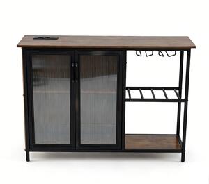 Costway Mobiletto bar vino prese corrente luci led portabottiglie portabicchieri, Mobile bar terra caffè credenza buffet liquori cucina sala pranzo soggiorno