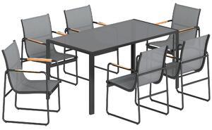 Outsunny Set Tavolo e Sedie da Giardino con Piano in Vetro Temperato e 6 Sedie Traspiranti per Terrazza/Patio Grigio | Aosom Italy