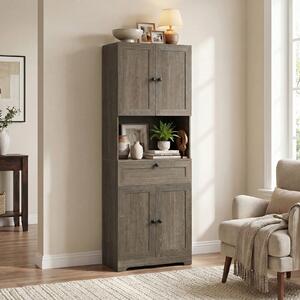 Costway Toeletta mobiletto bagno alto legno 4 ante 1 cassetto vano aperto, Toeletta ripiani regolabili organizer moderno 171,5cm Rovere grigio