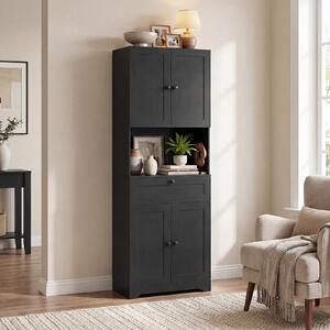 Costway Toeletta mobiletto bagno alto legno 4 ante 1 cassetto vano aperto, Toeletta ripiani regolabili organizer moderno 171,5cm Nero