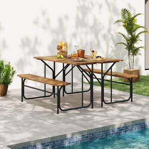 Costway Set tavolo panchina patio 2 persone acacia legno piano singolo, Set picnic divanetto pranzo esterni balcone giardino piscina