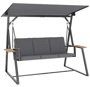 Outsunny Dondolo da Giardino Esterno a 3 Posti con Tetto Regolabile 2 Vassoi Cuscini e Telaio in Metallo Portata 360 kg Grigio | Aosom Italy