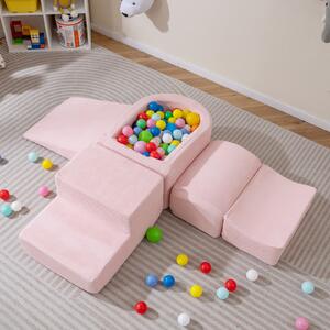 Costway Blocchi arrampicata schiuma bambini set 5 pezzi arrampicata strisciamento piscina palline, Blocchi rivestimenti velluto coste gioco schiuma interno Rosa