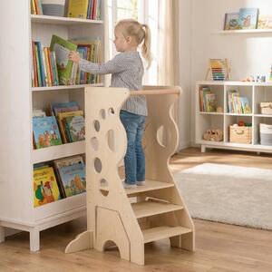 Costway Sgabello cucina bambini torretta legno 2 in 1 barre sicurezza rimovibili 2 scalini, Sgabello set tavolo sedia versatile gioco montessori bambini 3+ anni