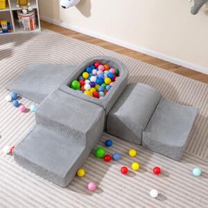 Costway Blocchi arrampicata schiuma bambini set 5 pezzi arrampicata strisciamento piscina palline, Blocchi rivestimenti velluto coste gioco schiuma interno Grigio
