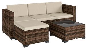 Outsunny Set da Giardino Esterno in Rattan 5 Pezzi con Cuscini 2 Poltrone Angolari Poltrona senza Braccioli Poggiapiedi e Tavolino | Aosom Italy