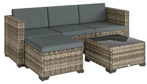 Outsunny Set da Giardino Esterno in Rattan 5 Pezzi con Cuscini 2 Poltrone Angolari Poltrona senza Braccioli Poggiapiedi e Tavolino | Aosom Italy