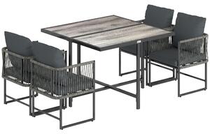 Outsunny Set di mobili da giardino in polyrattan 5 pezzi salvaspazio con tavolo e 4 sedie piano DPC cuscini Grigio | Aosom Italy