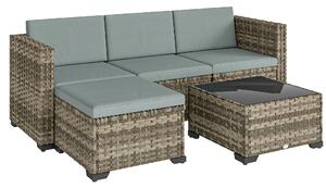 Outsunny Set da Giardino Esterno in Rattan 5 Pezzi con Cuscini 2 Poltrone Angolari Poltrona senza Braccioli Poggiapiedi e Tavolino | Aosom Italy