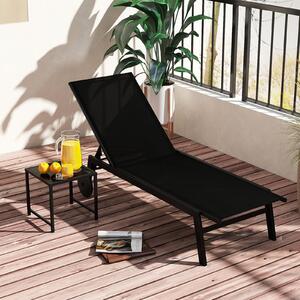 Costway Tavolino rotondo esterno piano vetro temperato foro ombrellone 4,2 cm, Tavolino struttura metallica robusta caffè giardino cortile piscina Nero