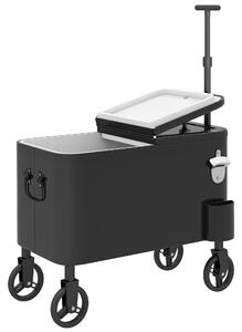 Outsunny Carrello Frigo 56L con Ruote Manico Regolabile Apribottiglie Raccoglitappi Scarico e Maniglia 75x35x120 cm Nero | Aosom Italy