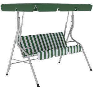 Outsunny Dondolo da giardino 3 posti, altalena esterna con tetto inclinabile regolabile, motivo a righe 1,7 x 1,1 x 1,53 m verde | Aosom Italy