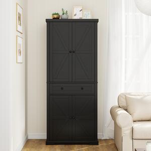 Costway Armadio dispensa da cucina ripiani regolabili grande cassetto vassoi scorrevoli moderno alto, Mobile portaoggetti per cucina sala da pranzo soggiorno Nero