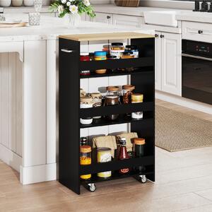 Costway Carrello cucina stazione ricarica maniglia parapetti, Carrello stretto sfilo ruote bloccabili soggiorno cucina lavanderia Nero