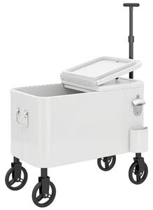 Outsunny Carrello Frigorifero 56L con Ruote Manico Regolabile Apribottiglie Raccoglitappi Drenaggio e Maniglia 75x35x120 cm Bianco | Aosom Italy