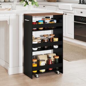 Costway Carrello cucina stazione ricarica maniglia parapetti, Carrello stretto sfilo ruote bloccabili soggiorno cucina lavanderia Marrone