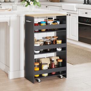 Costway Carrello cucina stazione ricarica maniglia parapetti, Carrello stretto sfilo ruote bloccabili soggiorno cucina lavanderia Grigio