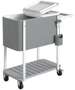 Outsunny Carrello frigo con capacità 56 L servitore con ruote, apribottiglie, ripiano inferiore, maniglia, carrello bevande mobile, Grigio | Aosom Italy