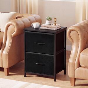 Costway Set 2 comodini tavolino 2 cassetti tessuto struttura metallo, Comodino moderno letto laterale soggiorno camera letto ingresso Nero