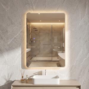 Costway Specchio bagno led vetro temperato anti-esplosione parete 3 colori antiappannamento, Specchio trucco retroilluminato dimmerabile lavabo 70 x 50 cm