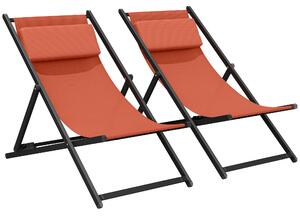 Outsunny Set di 2 lettini prendisole pieghevoli con poggiatesta in textilene reclinabili 60 x 100 x 85 cm, rosso mattone | Aosom Italy