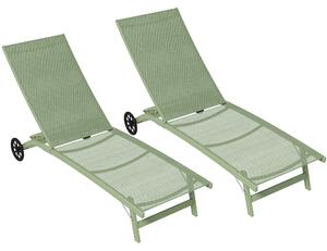 Outsunny Set di 2 lettini prendisole in alluminio e textilene con rotelle schienale inclinabile carico max. 150 kg verde scuro | Aosom Italy